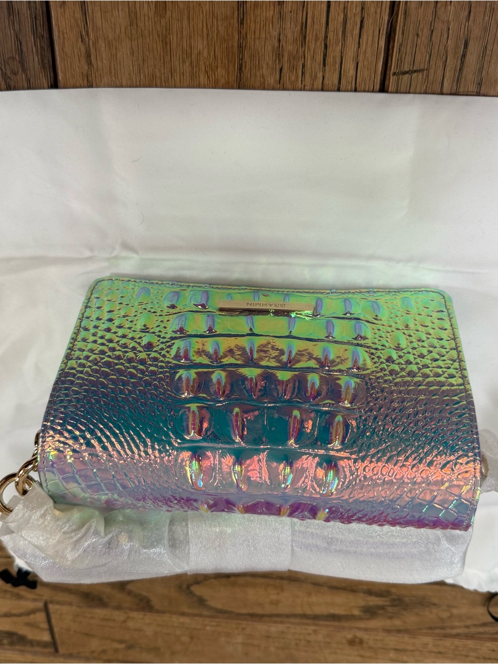 Brahmin Minuette Iridescent Croc-Embossed Clutch in Pink, Purple & Green - Picture 3 of 16